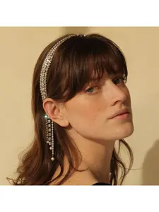 Fashionable fringe headband, simple and unique with high-end feel, light luxury water diamond hair accessories for brides, weddings and princess style Charms, Headbands Women