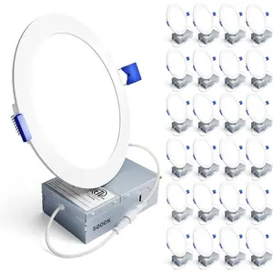 24 Pack 6 Inch LED Recessed Ceiling Light, Dimmable, 5000K , 1050LM 12W 120V, High Brightness Canless Wafer Downlight - ETL&FCC&IC