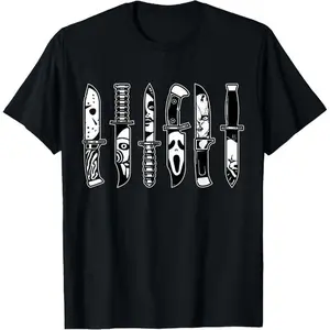 [100% Cotton] Halloween Horror  Characters In Knives Scary Halloween T-Shirt