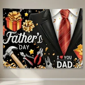1 PC 2D Flat Banner Backdrop Father's Day Suit Tie Tools Gift Box Theme Photography Background for Party Decor