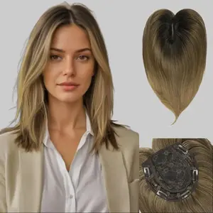 Hair Toppers for Women with Thinning Hair, 14 Inch Synthetic Clip in Topper Hair Extensions Adds Volume and Natural Coverage (Dark Brown With Dark Root)