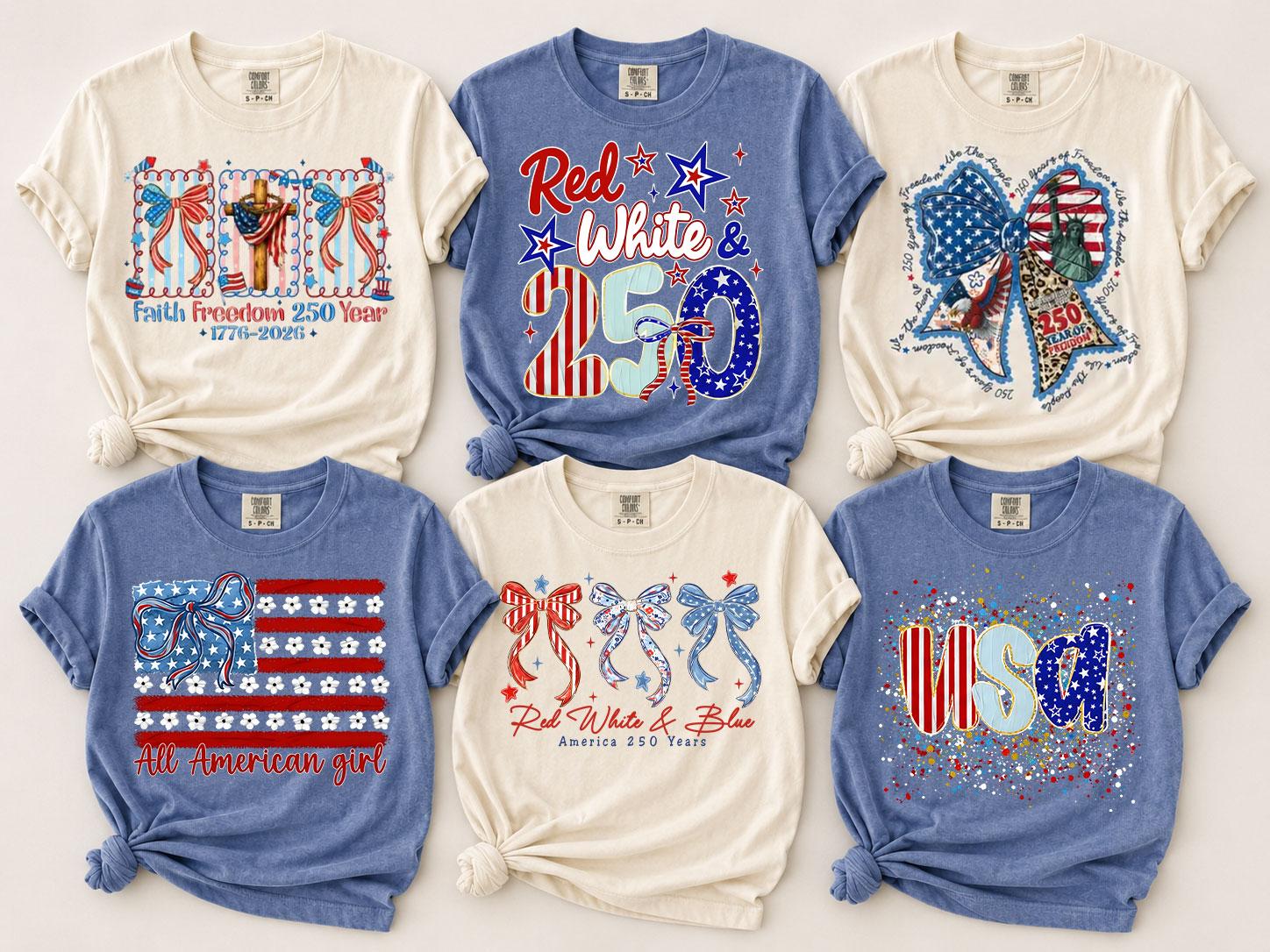 Comfort Colors 250 Years Of Freedom Shirt, Patriotic Bow Tee, America 250th Anniversary Shirt, USA 1776 2026 Graphic Tee, Coquette 4th Of July Shirt, Gift For Women – Squirrel Corner