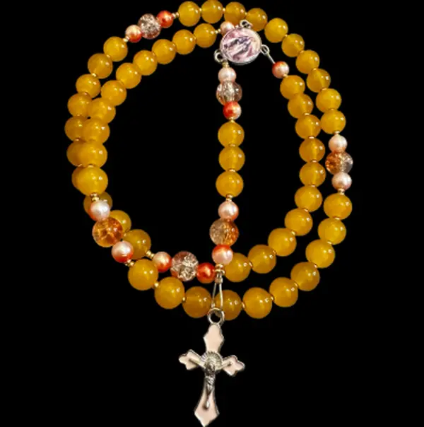Handmade Orange Rosary Necklace, Fashion Costume Jewelry Accessory