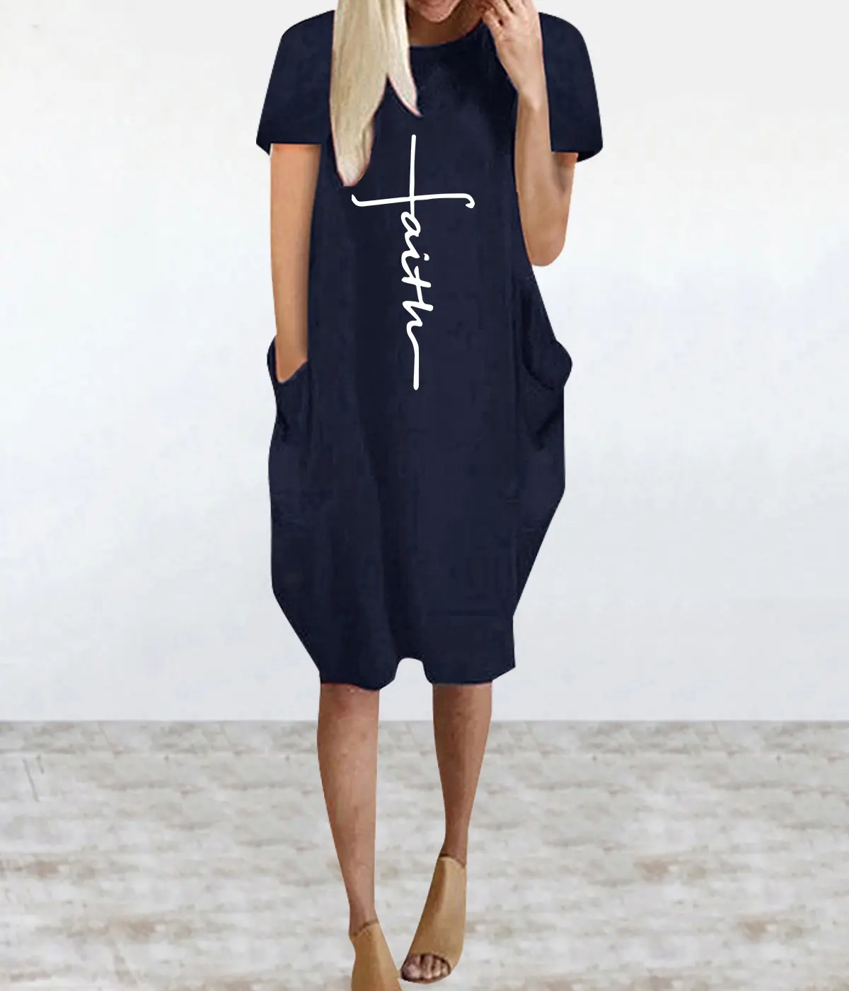 Women's Faith Baggy T-Shirt Dress Casual Faith Letter Printed Mini Dress  Oversize Short Sleeve Midi Dresses with Pocket - TikTok Shop