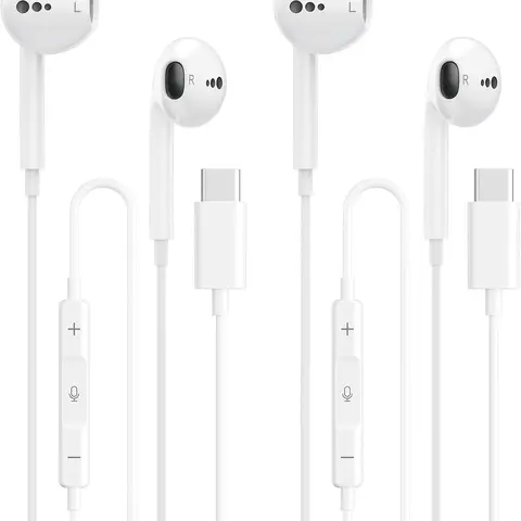 2-Pack Dual-Ear Audibility Reduction Wired Earbuds (Built-In Audio, Custom In-Ear Fit, Call Receiving) with USB-C, Mic, Button Remote, Anti-Tangle Clip, for iPhone 17/16/15 Pro Max Plus, iPad Pro, Galaxy S25/S24/Ultra Note 10/20 (Work & Music Use), Audibi