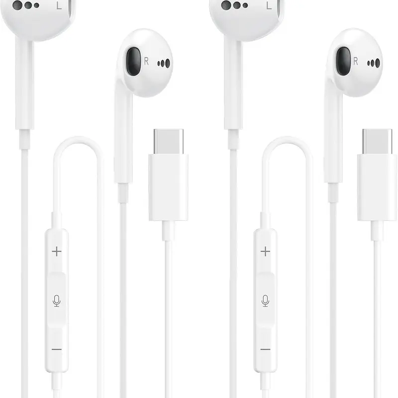 2-Pack Dual-Ear Audibility Reduction Wired Earbuds (Built-In Audio, Custom In-Ear Fit, Call Receiving) with USB-C, Mic, Button Remote, Anti-Tangle Clip, for iPhone 17/16/15 Pro Max Plus, iPad Pro, Galaxy S25/S24/Ultra Note 10/20 (Work & Music Use), Audibi
