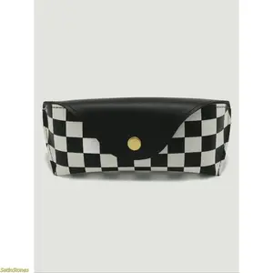 Simple U Shaped Checkered Pattern Glasses Case, Basic Pu Leather Eyeglasses Storage Bag, Anti Pressure Lining Portable Sunglasses Organizer for Men And Women
