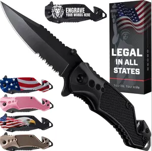 Legal Pocket Knife with 2.95” Serrated Blade, Glass Breaker, Seat Belt Cutter - EDC Sharp Folding Knives with Portable Clip - Small Tool for Tactical Camping Survival Hiking - Gifts for Men, Women