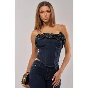 SOMETHING DIFFERENT DENIM CORSET WITH ZIPPER DETAIL