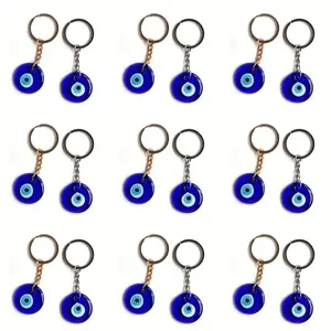 18 Pcs Simple Glass Blue Eye Pendant Chains Keychain Charms, Trendy Cute Keychain, Magic Eye Jewelry Set, Fashion Accessories for Bags and Keys