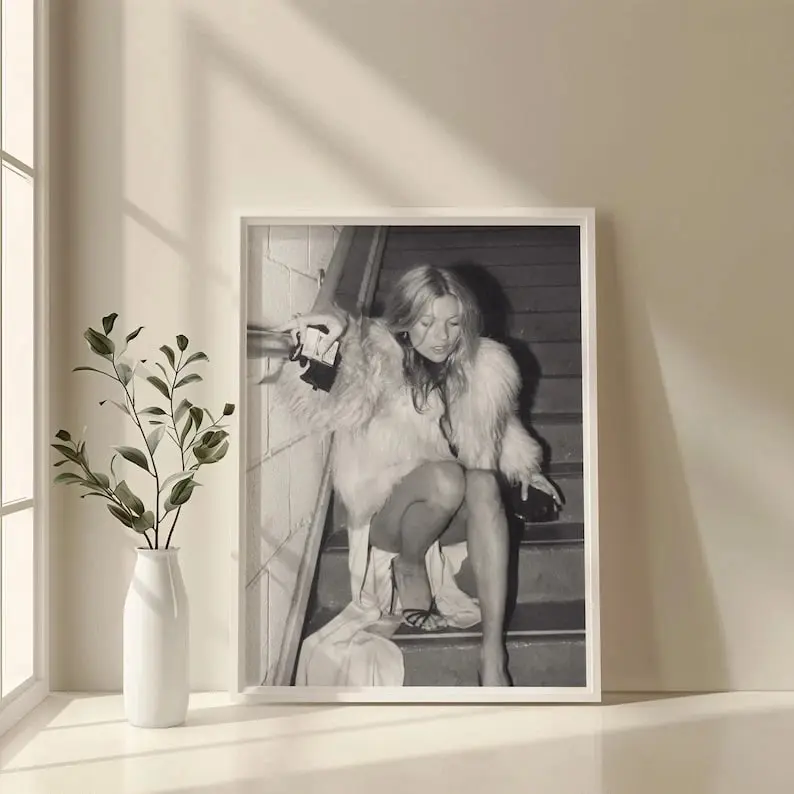 Kate Moss Smoking Vintage Fashion Magazine Retro Wall Art Poster