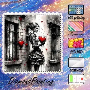 DIY 5D Velour Cloth Canvas Diamond Painting Craft Kit, AB Diamonds, Fairy Dust Diamonds, Crystal Diamonds for Girls, Red Hearts, Black and White Diamond Embroidery, Special Craft Diamond Art Kit, Wall Decor, Gift for Family, Loved Ones, and Friends.