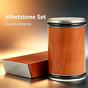 Rolling knife sharpener set, magnetic roller knife sharpener, including 1 base and 1 sharpener, wooden handle sharpening stone, special kitchen utensil for grinding kitchen knives, with adjustable angle