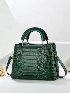 Luxury Crocodile Pattern Handbag, Large Capacity Detachable Shoulder Strap, Daily Commute Travel Women's Bag, Fashionable and Spacious
