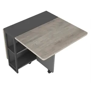 Space-Saving Folding Dining Table Set with Drop Leaf, 2-Tier Storage Shelves and 6 Lockable Wheels, Expandable Table for 4-6 People, Perfect as Kitchen Desk or Office Table for Small Apartments