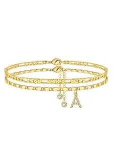 Ankle Bracelets for Women, Gold-Plated Double Layered Initial Anklets Jewelry for Women  Ankle Bracelets for Women, Gold-Plated Dainty Layered Chain  Initial Anklets Set Summer Jewelry Gifts for Women