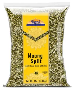 Rani Moong Split (Split Mung Beans with Skin) Lentils Indian 14oz (400g) ~ All Natural | Gluten Friendly | Non-GMO | Kosher | Vegan | Indian Origin