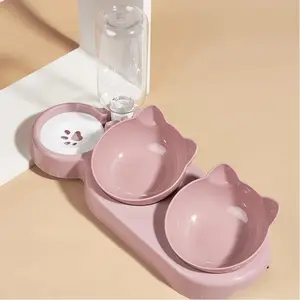1PCS Pet Feeding Bowl with Water Feeder, 3-in-1 Ear Design Tilting Cat Water and Food Bowl with Gravity Water Bottle for Neck Protection