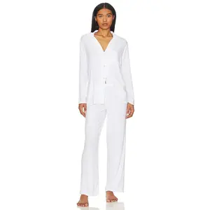 eberjey Gisele Rib Long PJ Set in White