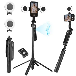 2025 New AI Selfie Stick Tripod, 360° Face Tracking. Multi-func Phone Mount W/ Remote & Fill Light, Adjustable Height, Sturdy Base. Compatible W/ IPhone & Android, For YouTube Recording & Travel Photography. Sleek Metal Finish, Durable.