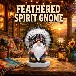 2026 HODAO Native American Headdress Gnome Statue, Hand-Painted Feather Chief Resin Figurine, Western Boho Desktop Home Decor Collectible Gift