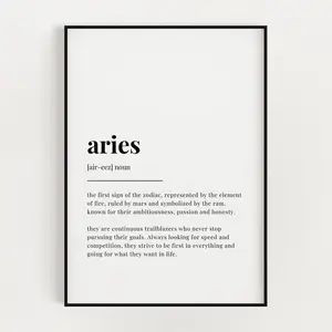 Aries Definition Print, Definition Poster No Frame, Wall Art Print, Home Decor