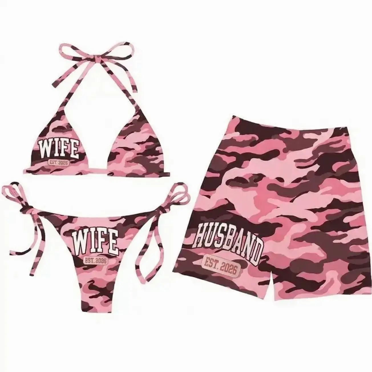 Hawaiian Shorts & Bikini Set, Full Print String Bikini & Summer Holiday Casual Hawaiian Shorts, Gift for Men Women, Perfect for Beach, Pool, Gym, Outdoor Activities Hawaiian Shorts & Bikini Set
