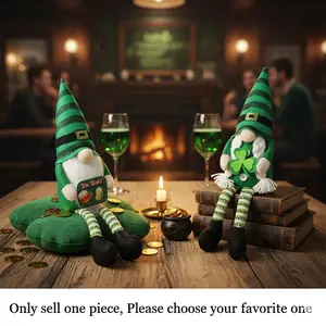 Saint Patrick Striped Long Leg Figurine Decoration, Irish Festival Faceless Doll Toy Display Piece, Window Ornament