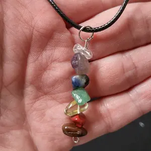 7 Chakra Pendant Natural Crystal Chip 18 inch Adjustable Necklace For Healing Purposes