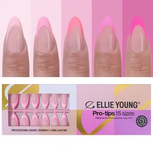 ELLIE YOUNG PRO-TIPS Medium Almond Pink Pastel French Tips, 150pc Press-On Nails Kit – 15 Sizes, Matte Gel Acrylic Look, Soft Gel Nail Art DIY Extensions