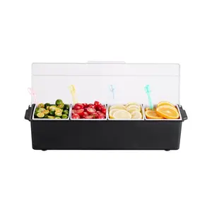 VEVOR Chilled Condiment Server, 4 Compartment Ice Cooled Condiment Serving Container, Chilled Garnish Tray Bar Caddy with Lid, for Bartending & Serving Taco, Salad, Fruit, Home & Restaurant SuppliesSummervibes