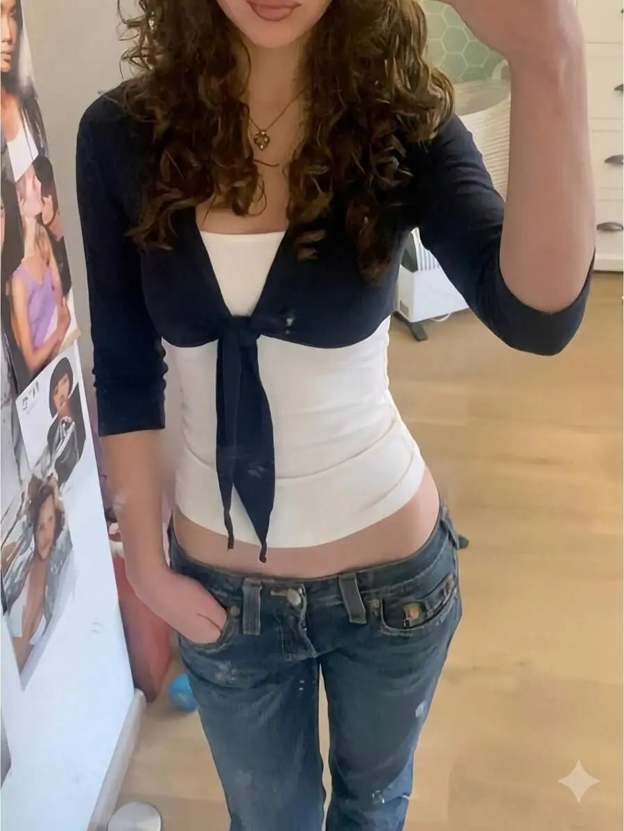 Solara x Women's Wrap Tops V Neck Crop Tops Summer Long Sleeve Tie Front T-Shirt Slim Fit Solid Color Shrug Cardigan Casual Basic Tees Aesthetic Streetwear