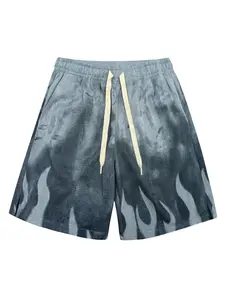 Summer New Tie-Dye Flame Print Shorts Unisex High Street Style Loose Casual Beach Pants Elastic Waist Oversized Gym Shorts Athletic Shorts Fitness Summer Bottoms