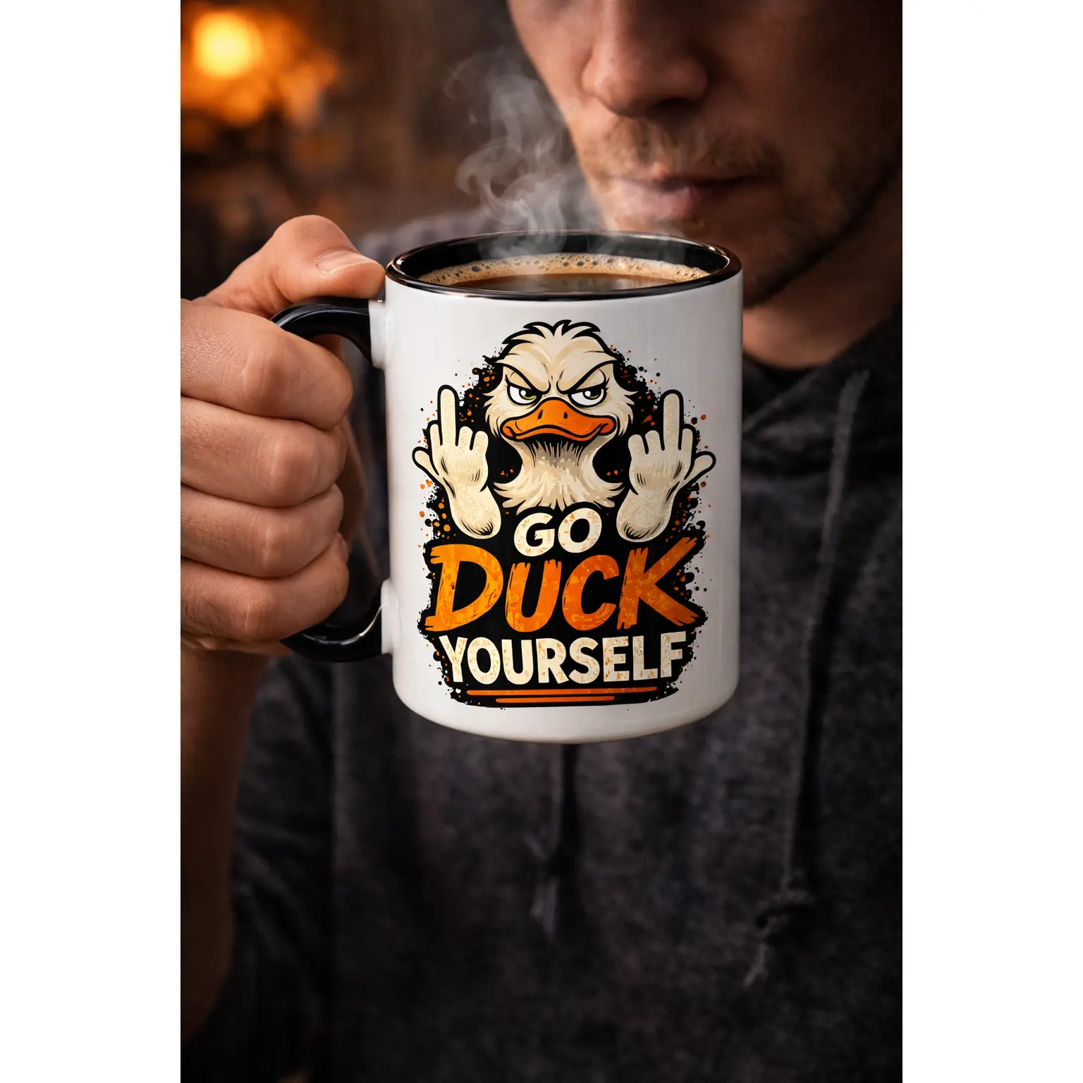 Ceramic Funny "Go Duck Yourself" Coffee Mug with Ceramic Body and Handle, Animal-Themed Kitchenware Drinkware for Daily Use, Funny Mugs for Casual Beverage Serving, Animals, Office Gift