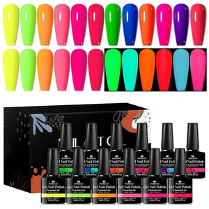 Neon Gel Polish, Glow The Dark Gel Nail Polish, 12 Colors Hot Pink Green Blue Purple Neon Colors Nail Polish DIY Manicure Salon Gifts for Women Girls