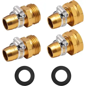 2 Pack 5/8 Inch Aluminum Garden Hose Connector with Stainless Steel Clamps, Garden Hose Repair Kit, Garden Hose Fittings
