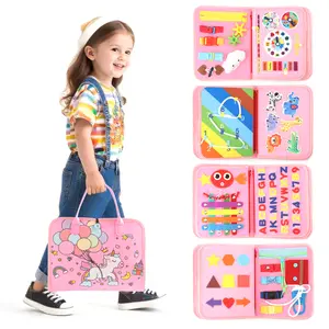 Busy Board Montessori Toys for Boys, Sensory Board Educational Activities for Learning Fine Motor Skills, Birthday Gifts for Boys Toddlers, Travel Toys for Airplane Car, Blue Dinosaur