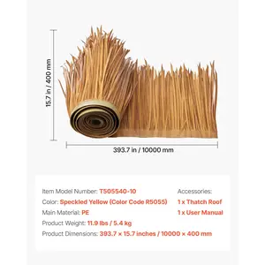 VEVOR Artificial Thatch Grass Roof, 1.3x 32.8 ft Mexican Style Tiki Bar Hut Skirt Thatch Roofing Roll, Waterproof Fire-Resistant, Palapa Duck Blind Grass for Patio Pool Beach Hawaiian Party Dcor