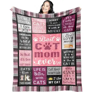 Cat Mom Gifts for Women Blanket 60"x50", Cat Lover Gifts for Women, Funny Christmas Mothers Day Birthday Gift for Cats Lovers/Lady, Cats Themed Gift Ideas