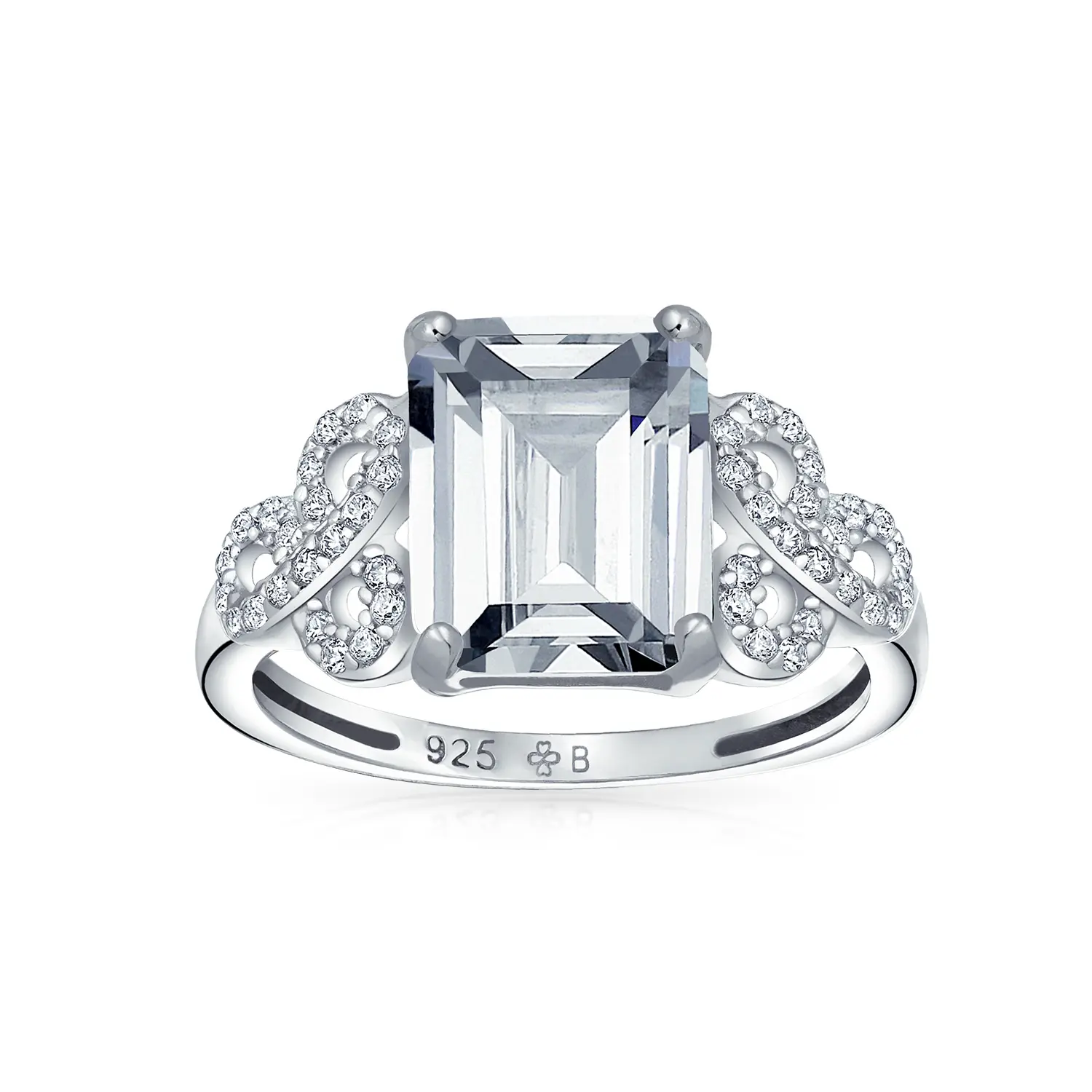 Love Knot Emerald Cut Engagement Ring 3CTW CZ Infinity Band .925 Sterling Silver
