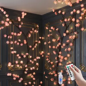 Indoor Holiday Cherry LED Branch Wall Lights, 63 Inch 72 LED Willow Vine Twig Garland, Remote Operated with 8 Adjustable Lighting Modes, Christmas & All Festival Decor for Wall Door Window Home