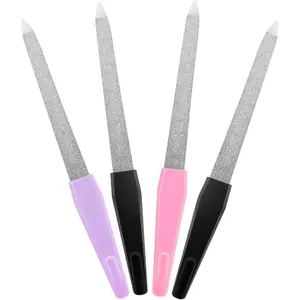 4Pcs Metal Nail File with Sharp Pointed Tip - 6 Inch Thin Stainless Steel Nailfiles for Women Manicure Men & Pet Dog Nail, Durable Fingernail Files 4 Color - Black+Purple+Pink+Green