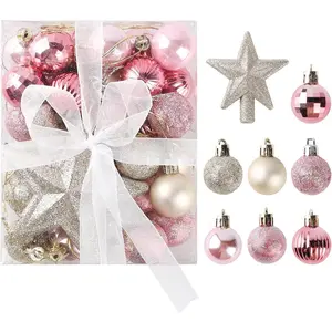 Small Christmas Tree Ornaments Set Champagne and Pink Xmas Ball Ornaments Bulk for Mini Christmas Tree Garland Wreaths Decor Decorative Hanging Ornaments 30ct 1.18in/3cm