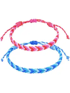 Gradient Color Braided Friendship Bracelet Set, Adjustable Handmade String Cord Bracelets for Women & Girls, Stacking Bracelet