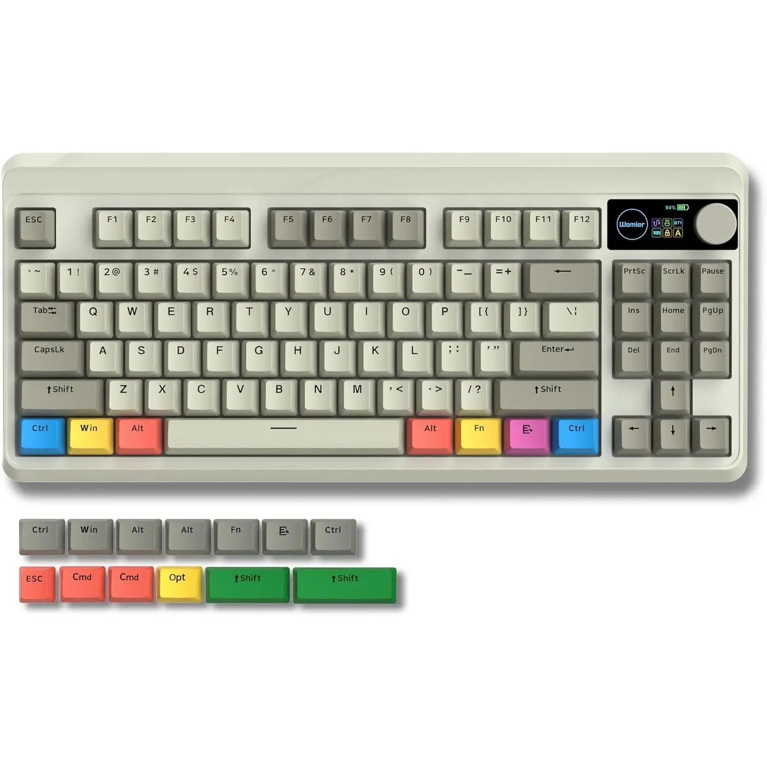 Womier Retro 75% Gaming Keyboard with OLED Display&Knob, M87 Pro  5.1/2.4GHz /USB-C  Mechanical Keyboard with Hot-Swappable Custom , Compact Gamer RGB Keyboard-Grey