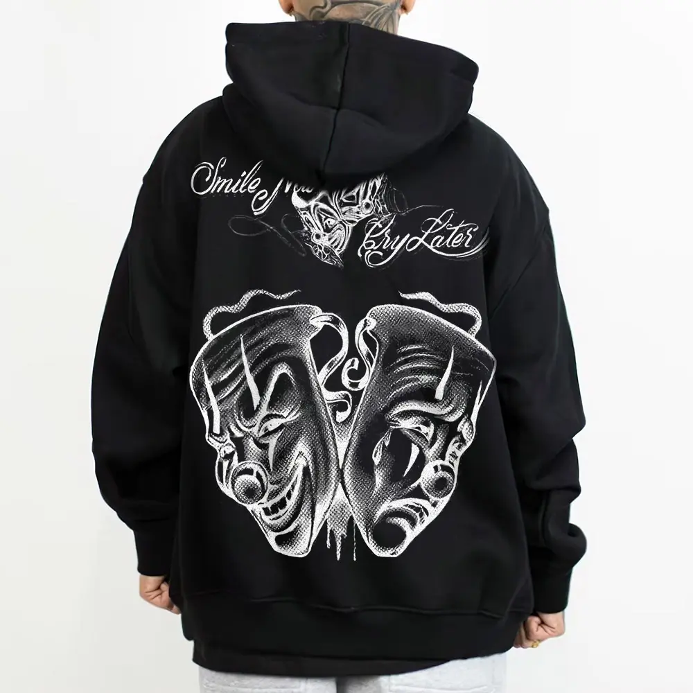 Smile Now Cry Later Mexican Clothing Chicano Style Cholo Vatos Gangster Clothing  Hoodie Oversized Fabric Menswear