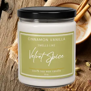 Velvet Spice / Scented soy candle Creamy Decor Glass Fragrance Smooth Fragrance Sticker Wick Ornaments Jar Decoration Aroma Cozy Perfume Cinnamon Vanilla Tin