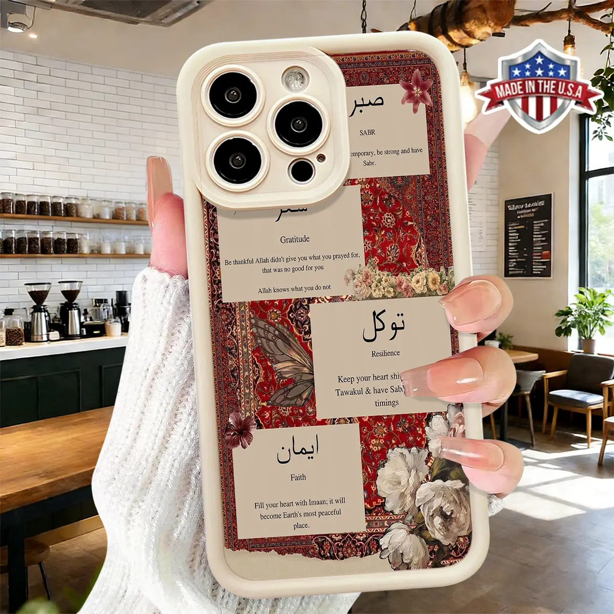 Vintage Islamic Arabic Calligraphy Floral Pattern Case for iPhone 17 16 15 14 Pro Max 13 12 11 XR XS Plus Air Slim Shockproof Anti Drop Protective TPU Cover Smartphone Protection
