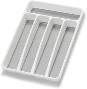 Loyareal Silverware Organizer Utenisl Organizer Holder Kitchen Drawer Organizer Plastic Silverware Tray for Drawer Flatware Organizer 5 Compartment White