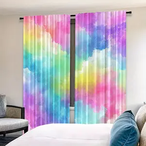 High-Quality Polyester Rainbow Cotton Candy Curtains Set, Durable Fashionable Daily Accessories, 2-Piece Living Room & Bedroom Drapes